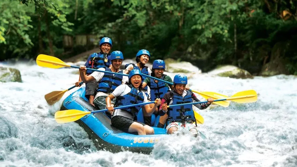 A group of people doing rafting in seti river