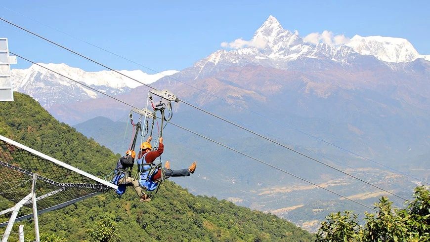 2 man doing Zip Flyer in Pokhara